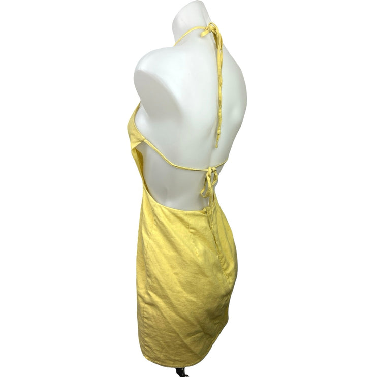 Revolve x Superdown Yellow Halter Button Up Open Back Mini Bodycon Dress Size S