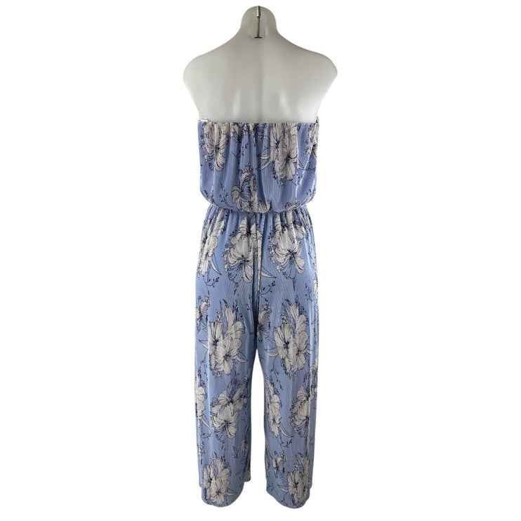 19 Cooper Blue Floral Rib Strapless Bandeau Wide Leg Tube Romper Jumpsuit Size M