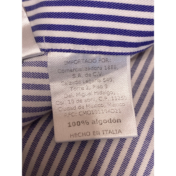 Chester & Peck Men's Blue Striped Collared Long Sleeve Button Down Shirt Top S