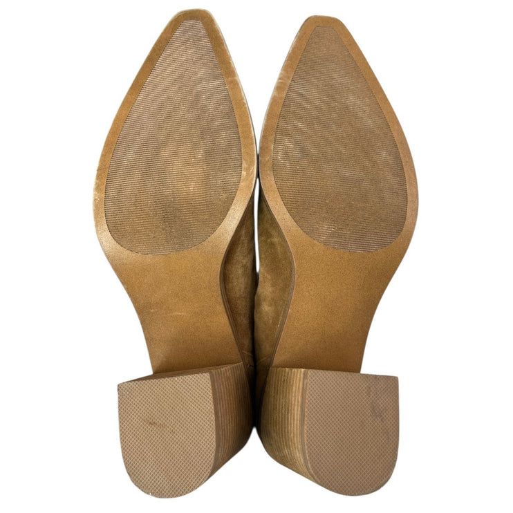 Steve Madden Havannah Tan Brown Suede Pointed Tie Block Heel Ankle Boots Sz 10M