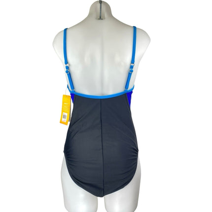 NEW Speedo Ignite Splice Women's Black Blue Sleeveless One Piece Swimsuit Sz 10