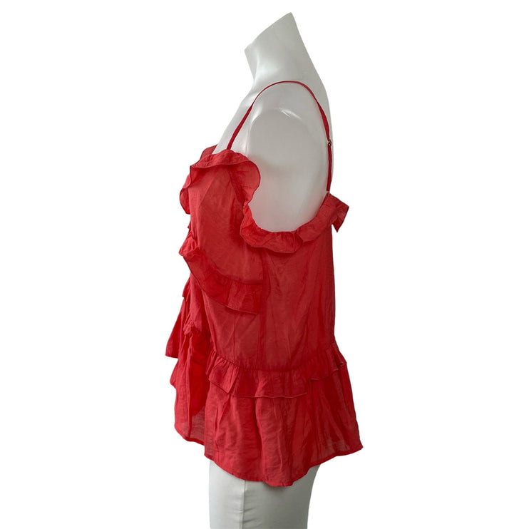 Zara Womens Red Sleeveless Cami Camisole Ruffle Tiered Tie Front Tank Top Size S