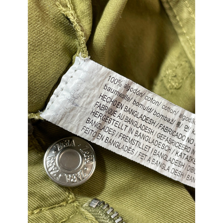 Zara Women's Green High Rise Military Barrel Wide Leg Cargo Denim Jeans Pants 2