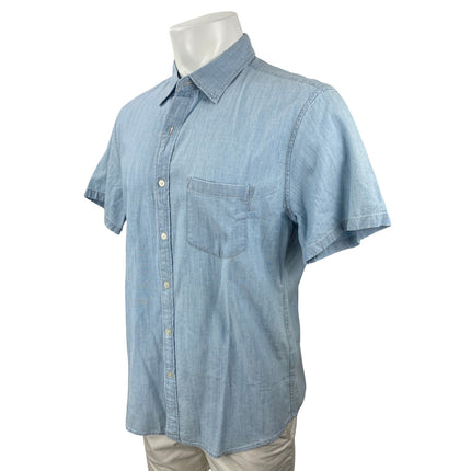 NEW J.Crew Mens Blue Chest Pocket Short Sleeve Slim Button Down Shirt Top Size L