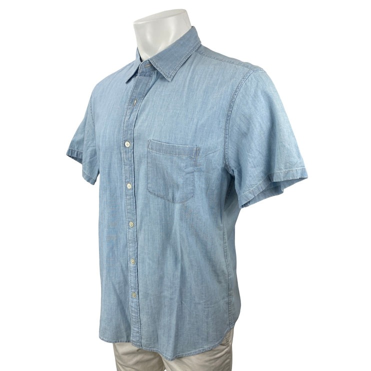 NEW J.Crew Mens Blue Chest Pocket Short Sleeve Slim Button Down Shirt Top Size L