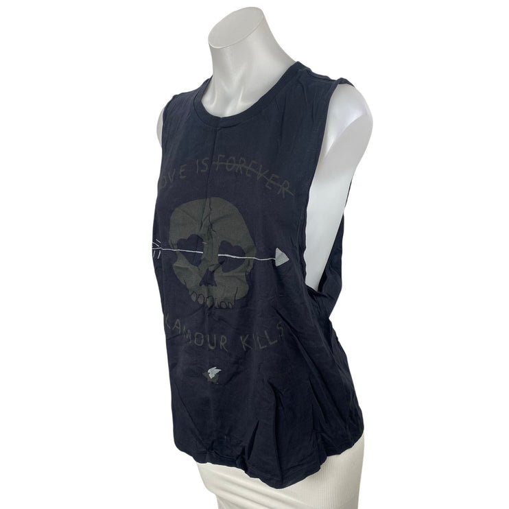 Glamour Kills Love Is Forever Skull Graphic Black Sleeveless Muscle Tank Top M