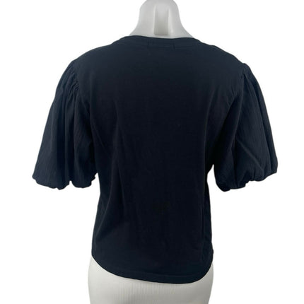 Sanctuary Women's Black Crewneck Short Puff Sleeve Tee T-shirt Blouse Top Size L