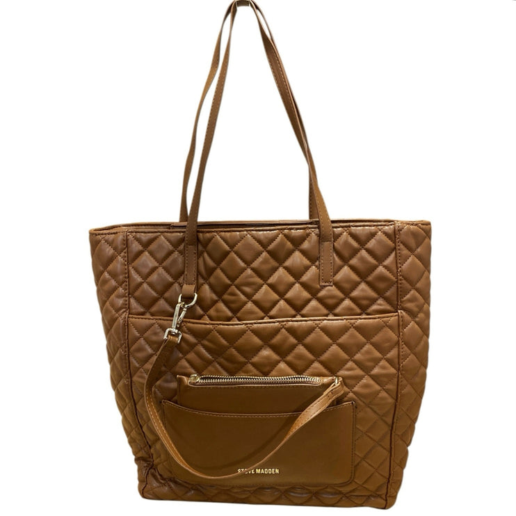 Steve Madden Bkimmy Womens Brown Quilted Faux Vegan Leather Tote Shoulder Bag OS