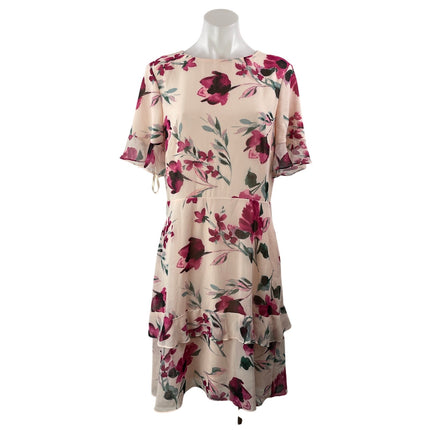 NEW Lauren Ralph Lauren Floral Rose Pink Ruffle Tiered A Line Mini Dress Size 10