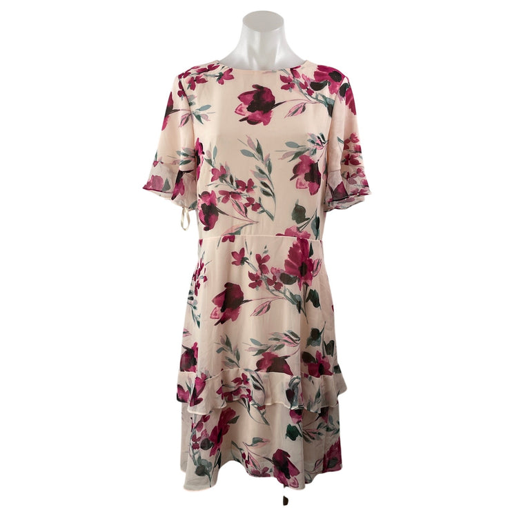 NEW Lauren Ralph Lauren Floral Rose Pink Ruffle Tiered A Line Mini Dress Size 10