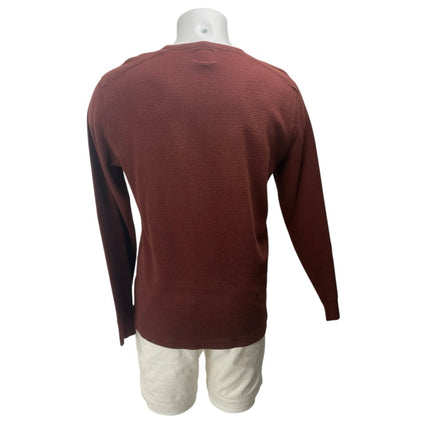 J,Crew Men's Red Long Sleeve Crew Neck Waffle Knit Thermal Sweater Top Size L