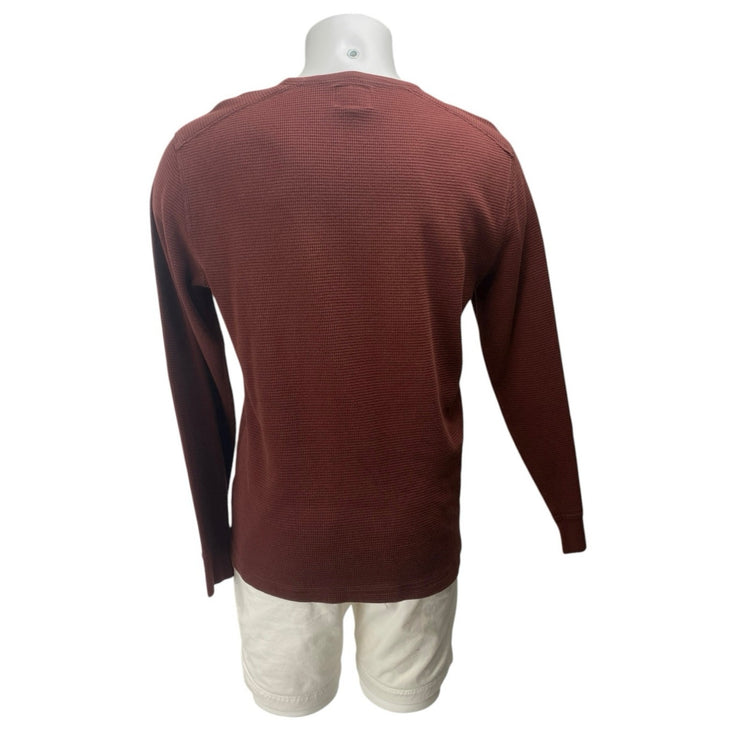 J,Crew Men's Red Long Sleeve Crew Neck Waffle Knit Thermal Sweater Top Size L