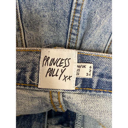 Princess Polly Women's Blue High Waisted Straight Leg Baggy Denim Jeans Size 2
