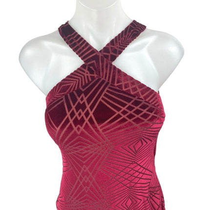 Emerald Sundae Red Velvet Velour Sleeveless Cross Mini Bodycon Dress Size S