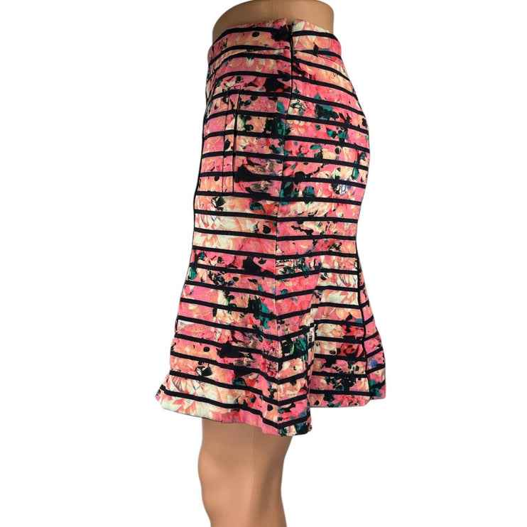 Banana Republic Bella Pink Striped Floral Mini A-Line Trumpet Flared Skirt Sz S