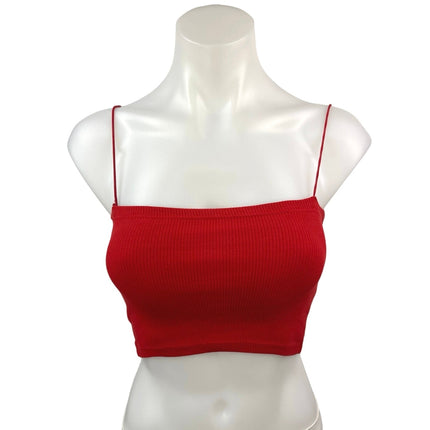 Zara Red Ribbed Knit Stretch Square Neck Thin Strap Camisole Crop Tank Top Sz S