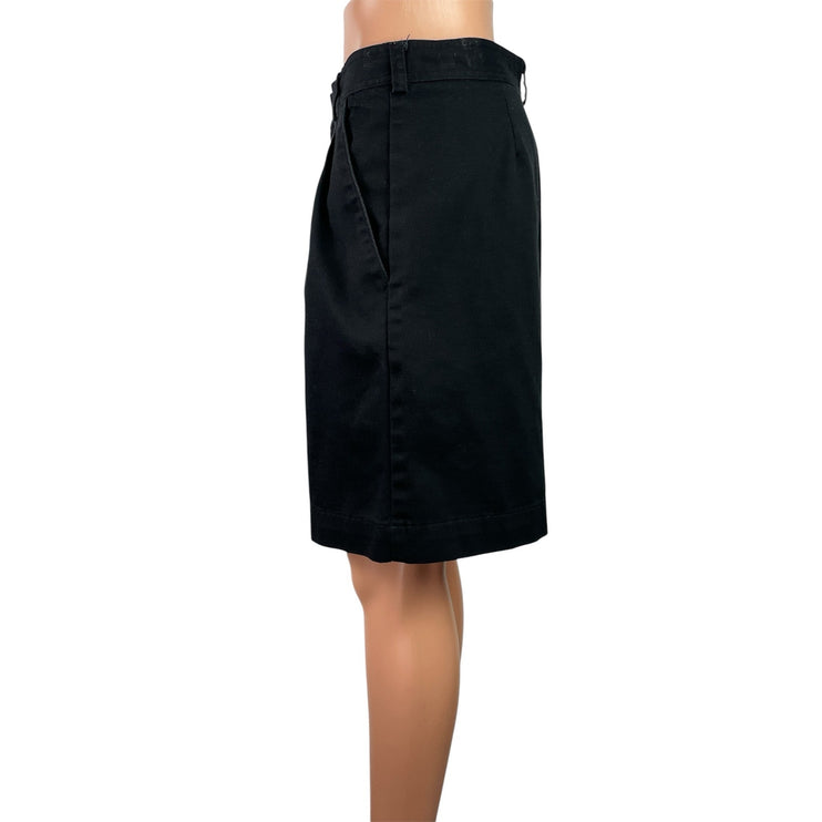Liz Claiborne Womens Black Pleated High Waist Wide Leg Chino Bermuda Shorts 10