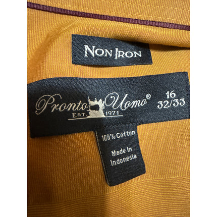 Pronto Uomo Men Mustard Yellow Non Iron Long Sleeve Button Up Dress Shirt Top 16