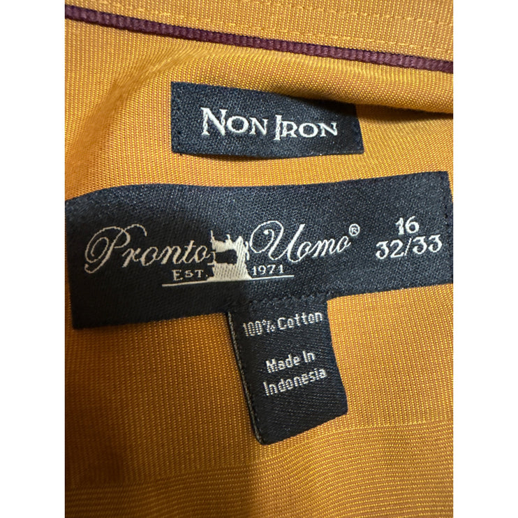 Pronto Uomo Men Mustard Yellow Non Iron Long Sleeve Button Up Dress Shirt Top 16