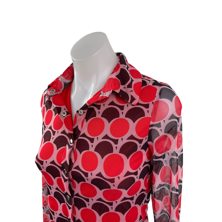Princess Polly Women's Red Geometric Long Sleeve Button Down Shirt Blouse Top 4