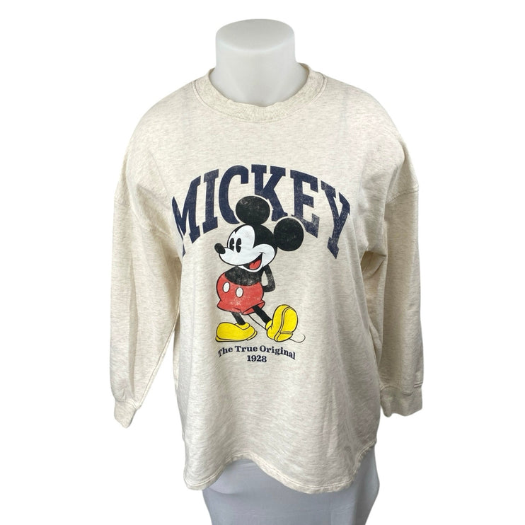 H&M Women's Cream Mickey Mouse Disney Long Sleeve Sweater Sweatshirt Top Size L