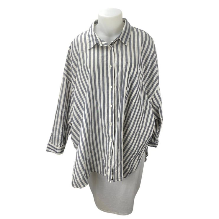 Torrid Blue White Striped Oversized Long Sleeve Button Down Tunic Shirt Top Sz 5