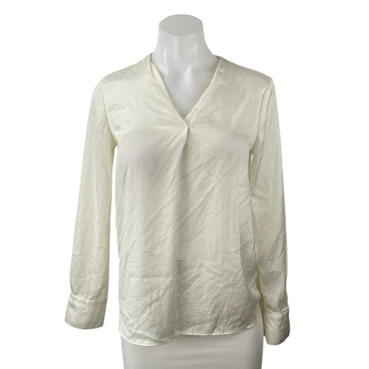 Banana Republic Women's Cream White V-Neck Long Sleeve Shirt Blouse Top Size XXS