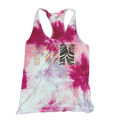 American Apparel Pink White Tie Dye Scoop Neck Racer Back Activewear Tank Top L