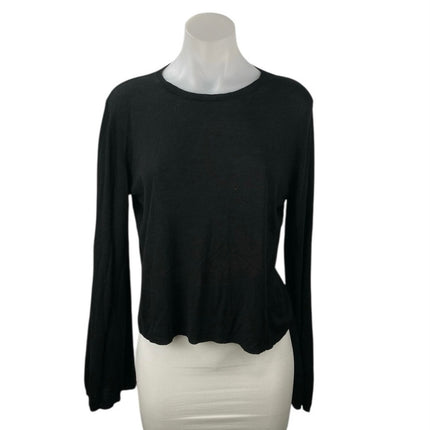 Mango Basics Womens Black Long Bell Sleeves Boxy Round Neck T Shirt Tee Top Sz S