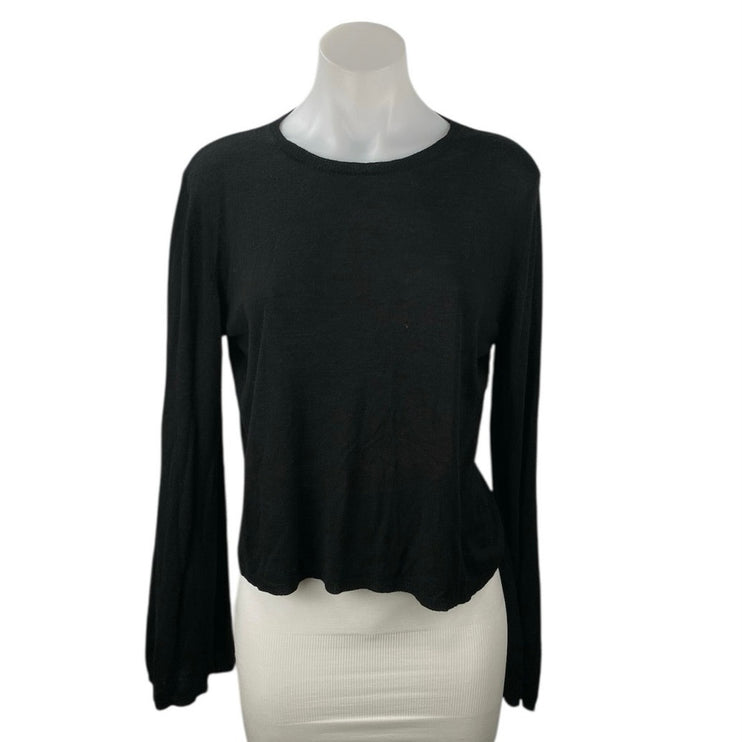 Mango Basics Womens Black Long Bell Sleeves Boxy Round Neck T Shirt Tee Top Sz S