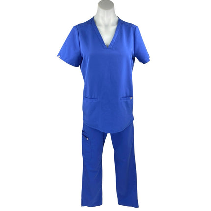 Figs Women's Blue Short Sleeve Pocket Nurse Medical Scrub Pants 2 Pc Set Size S