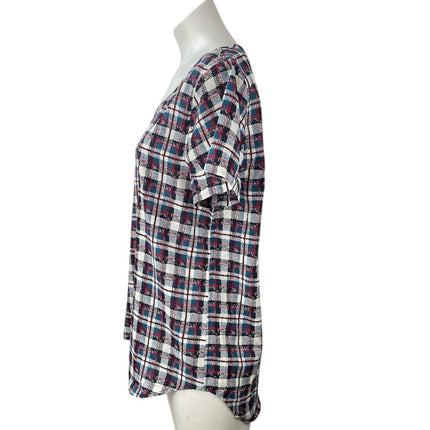 Gap Women's Multicolor Plaid Checkered Short Sleeve Crewneck Tee T-shirt Top M