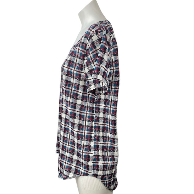 Gap Women's Multicolor Plaid Checkered Short Sleeve Crewneck Tee T-shirt Top M