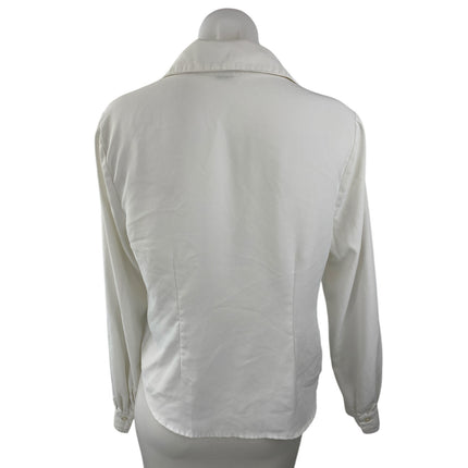 Sanctuary Women's White Ruched V Neck Long Sleeve Button Down Shirt Top Size M