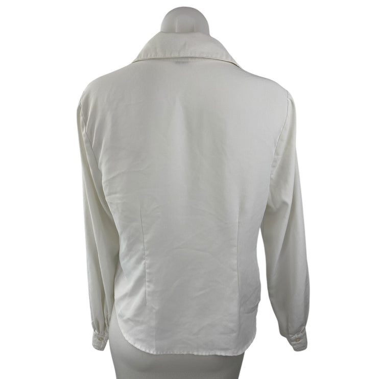 Sanctuary Women's White Ruched V Neck Long Sleeve Button Down Shirt Top Size M