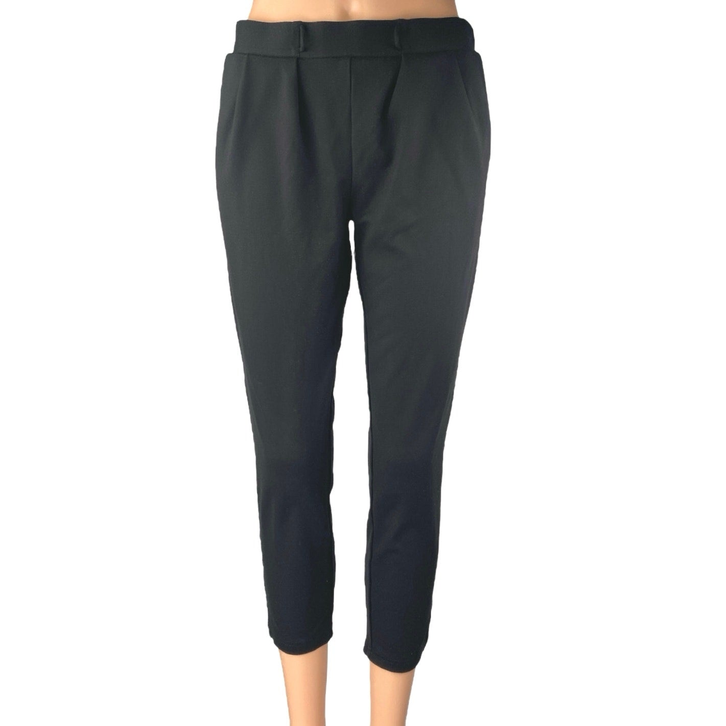 Betabrand Women's Black Mid Rise Pleated Skinny Cropped Trousers Dress –  Brie