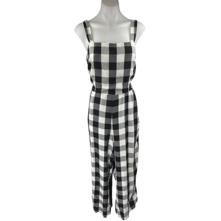 Ann Taylor LOFT Black White Gingham Check Sleeveless Cropped Jumpsuit Size M
