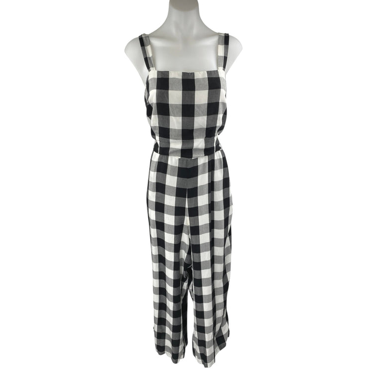Ann Taylor LOFT Black White Gingham Check Sleeveless Cropped Jumpsuit Size M