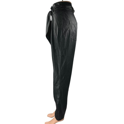 For Love & Lemons Dillon Black Faux Leather Belted Trousers Paperbag Pants Sz S