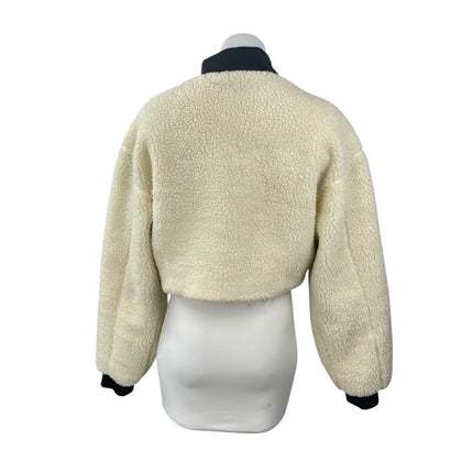 Adika Saint Women's Sherpa Fleece Faux Fur Long Sleeve Crop Bomber Coat Jacket M