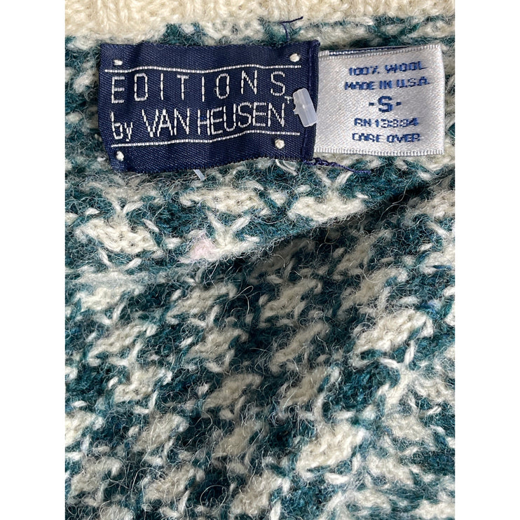 Van Heusen Editions 100% Wool Green V Neck Button Down Cardigan Sweater Top Sz S