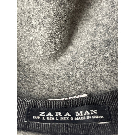 NEW Zara Man Gray Wool Leather Trimmed Structured Crown Bucket Felt Cap Hat Sz L