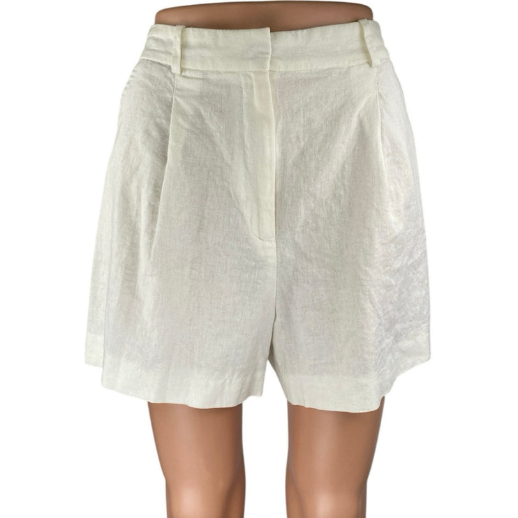 Zara Women's White Pleated High Waisted Straight Casual Mini Shorts Size M