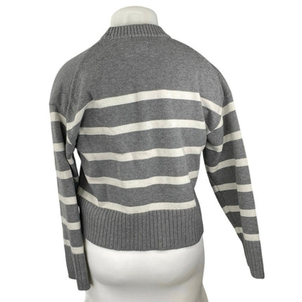 H&M Women's Gray Striped Mock Neck Long Sleeve Crop Sweatshirt Sweater Top Sz M