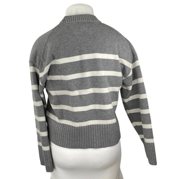 H&M Women's Gray Striped Mock Neck Long Sleeve Crop Sweatshirt Sweater Top Sz M