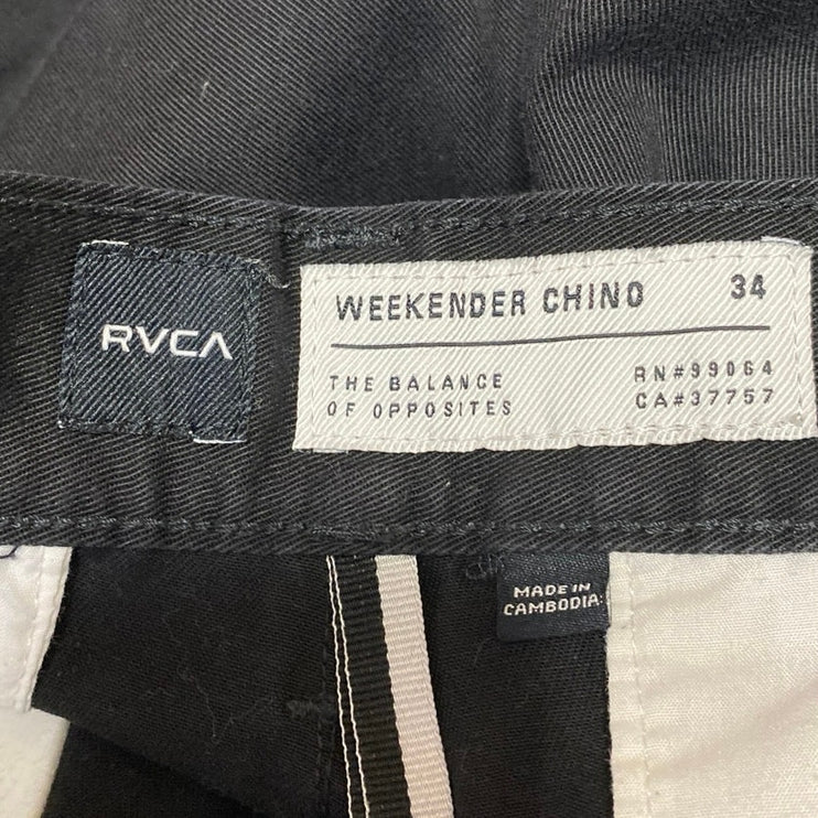 RVCA Weekender Men's Black High Waist Casual Outdoor Chino Khaki Shorts Size 34