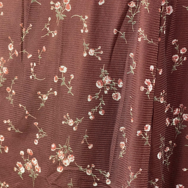 Women's Brown Floral Mesh Sheer Lettuce Hem High Rise Slim Maxi A-Line Skirt L