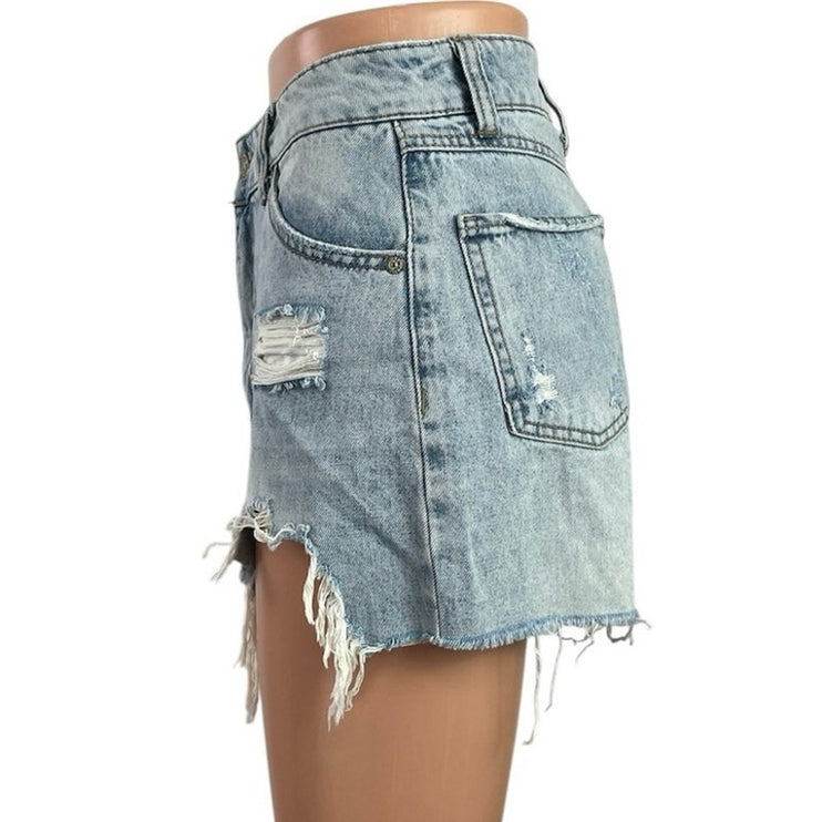Rewash Women's Blue Light Wash Distressed Cut Off High Rise Denim Jeans Size S