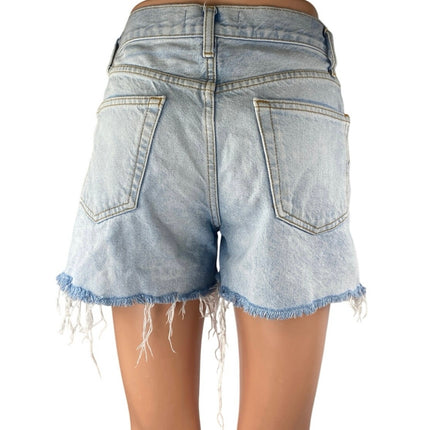 Zara Blue Light Wash High Rise Raw Hem Frayed Cut Off Denim Jean Shorts Size 2