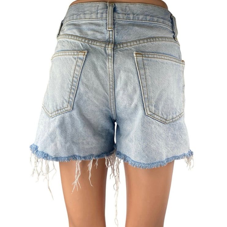 Zara Blue Light Wash High Rise Raw Hem Frayed Cut Off Denim Jean Shorts Size 2